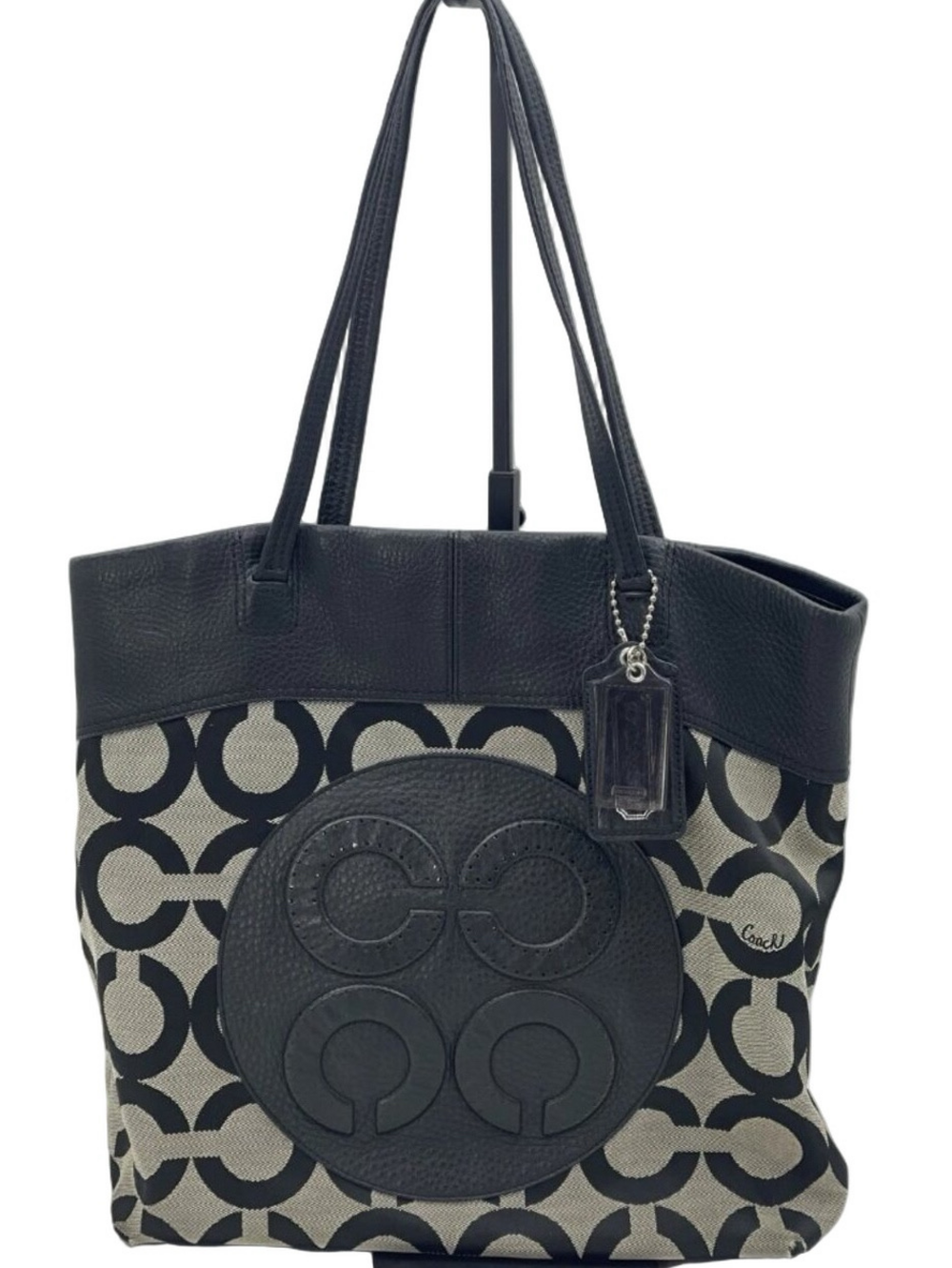 Coach Women's Jacquard Logo Tote Bag Black/Gray A1020-15013 Pre-Owned